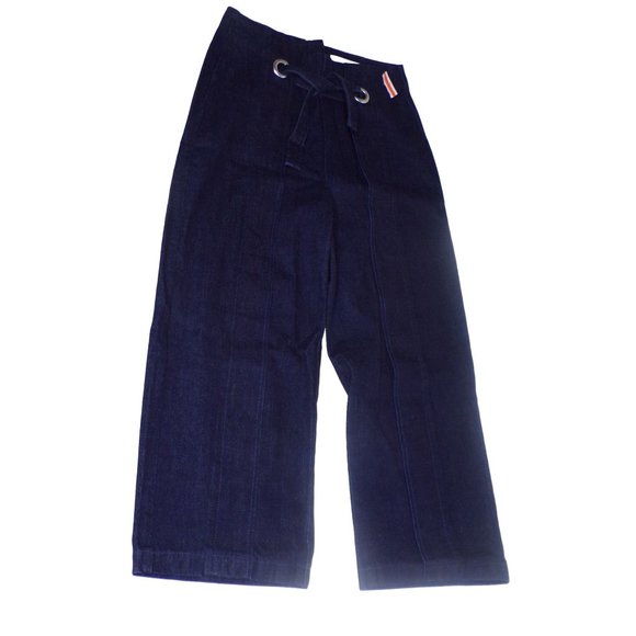 🆕TOPSHOP High Waist Tie Wide Leg Crop Jeans Dark Blue Size 28 - Picture 5 of 7